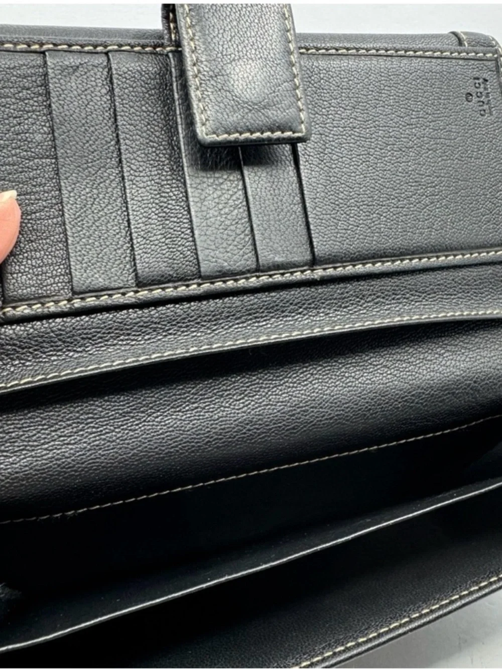 Gucci Black Leather Wallet with Gold Chain and Sherry line Web - Picture 6 of 6